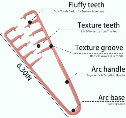 Texture Comb for Volumizing & Styling, Wide Tooth Comb for Curly Hair Men & Women, Anti-Frizz Root Lifting Styling Tool (Pink) - Image 2