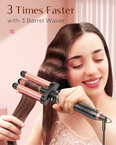 5 in 1 Wand Curling Iron-Kinked Curling Wand Set with Flat Iron Hair Straightener, 3 Barrels Hair Crimper, 3 Ceramic Curling Irons (0.35"-1.25"), 2 Temps Fast Heat Hair Waver Curler, Rose Gold - Image 2