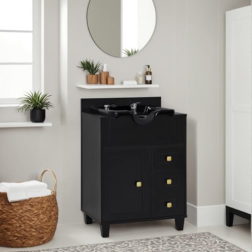 BarberPub Barber Storage Shampoo Station with Bowl & Cabinet 7131 (Black) - Image 2
