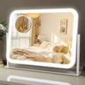 ROLOVE Lighted Makeup Mirror, 17"x13" Vanity Mirror with Lights, 10X Magnification, Gifts for Women, 3 Color Lighting Modes, Smart Touch Control, 360° Rotation for Bedroom or Tabletop (White) by ROLOVE