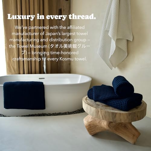 Luxury Organic Japanese Cotton Waffle Bath Towel | Thick, Absorbent, Quick Dry Bathroom Towels for Shower, Sauna, Onsen| Hotel & Spa Quality, Gift-Ready (Ocean Blue, Complete Set (4-Piece)) - Image 6