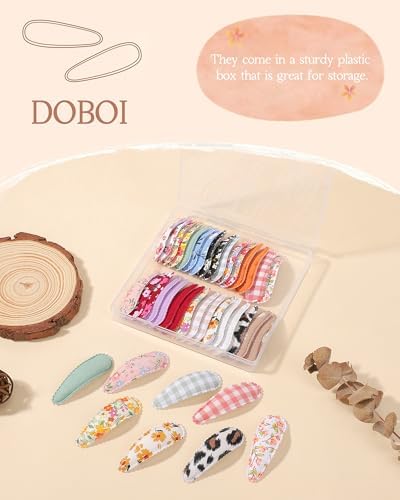 doboi 40 Pcs Floral Print Snap Hairpins, Hair Bows Clips, and Barrettes for Girls - Non-Slip Wrapped Flower Clips Hair Accessories - Image 3