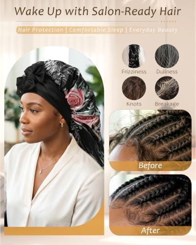 AWAYTR Long Satin Bonnet for Braids - Double Layer Hair Bonnet for Sleeping - Image 4