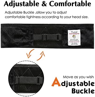 Velvet Non-Slip Wig Grip Headband for Keeping Women's Lace Front Wigs Secured - Adjustable 2 Pack, Black - Image 2