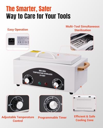 High-Temperature Cleaning Box for Metal Tools, 1.5L Capacity Dry Heat Nail Tool with Adjustable Timer 110V 300W, 122℉-428℉ Cleaning Cabinet for Nail Salons, Dentals, Barbers & Home Use - Image 2