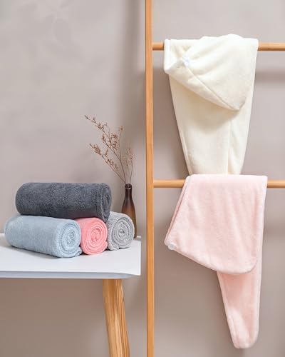Lumimi Microfiber Hair Towel Wrap for Women 3 Pack, Pink+Purple+Grey - Image 6