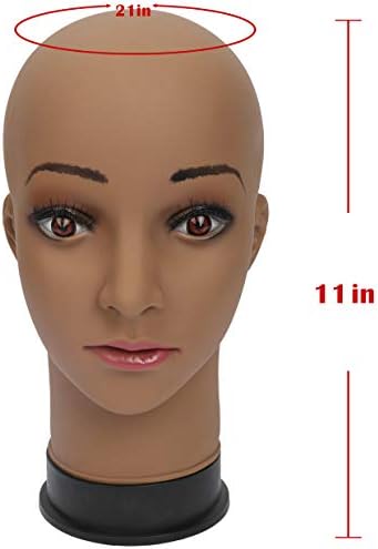 BHD BEAUTY Bald Mannequin Head Brown Female Professional Cosmetology for Wig Making, Display wigs, eyeglasses, hairs with T pins 21'' - Image 2