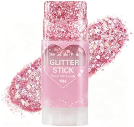 Go Ho Pink Glitter Stick, Sparkly Hair Face Body Shimmer for Women Kids by GoHo