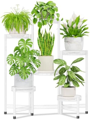 iDavosic.ly Plant Stand Indoor Outdoor, 6 Tier Iron Corner Shelf, White by iDavosicly