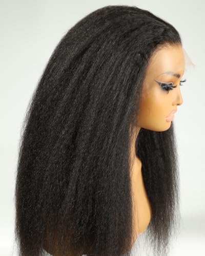 BEEOS 13x6 SKINLIKE Real HD Lace Frontal Wig, Kinky Straight Ultra-fitted Cap Structure 250% Density Human Hair Wigs Pre-Plucked Bleached Knots 0.10mm Ultra-thin HD Lace 22 Inch - Image 2