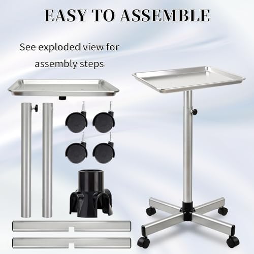 Salon Tray on Wheels, Hair Stylist Tray with Adjustable Height, Silver - Image 5