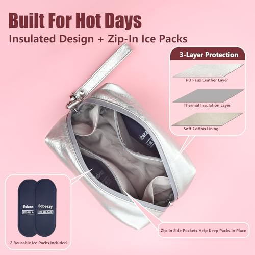 Insulated Makeup Bag with 2 Reusable Ice Packs Silver (Small) - Image 4
