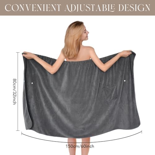 SINLAND Microfiber Women Spa Wrap with Adjustable Closure, Dgrey, 32"x60" - Image 2