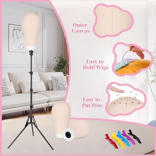 63In Wig Stand Tripod with 22In Head, Mannequin Head for Wig Making Display - Image 4