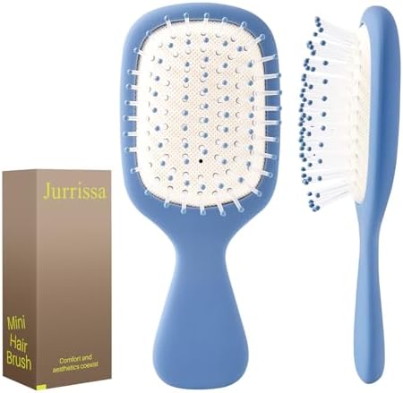 Mini Hair Bursh for Women Men and Kids, Protable Travel Size Hair Brush for Pockets Purses, Mini Detangler Brush for All Hair Types, Small Paddle Brush for Detangling (1 Pack-Blue) by aestheticspracticality