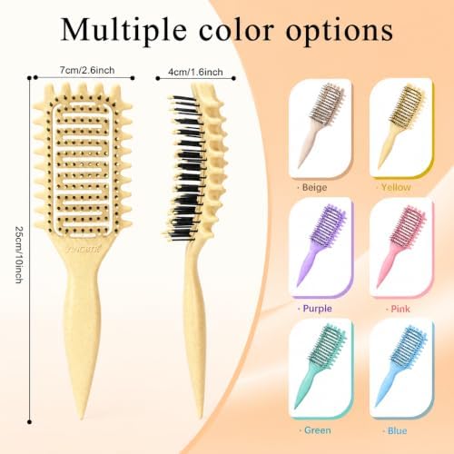 Curl Defining Brush for Curly Hair, Vented Detangling Hair Brush for Wet and Dry Styling, Curved Brush for Shaping and Smoothing Curl Clumps, Lightweight Hair Brush （Yellow） - Image 4