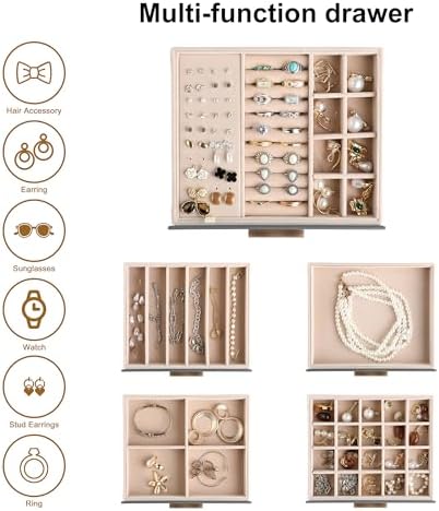 Frebeauty Jewelry Box for Women,Clear Lid Jewelry Organizer with 5 Drawers - Image 4