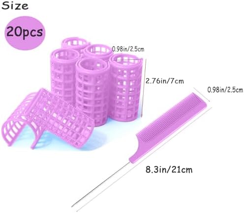 20PCS Plastic Hair Rollers Set 2.5cm/1in Heatless Rollers Hair Curlers Snap on Rollers Self Grip Rollers Hairdressing Curlers Tools for DIY Hairdressing Hair Salon (Purple) - Image 2