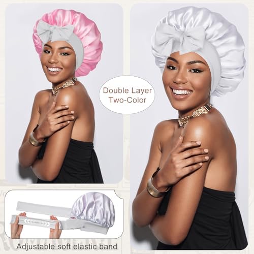 CHLINS Double Layer Satin Bonnet for Sleeping, Hair Bonnet for Curly Hair - Image 2