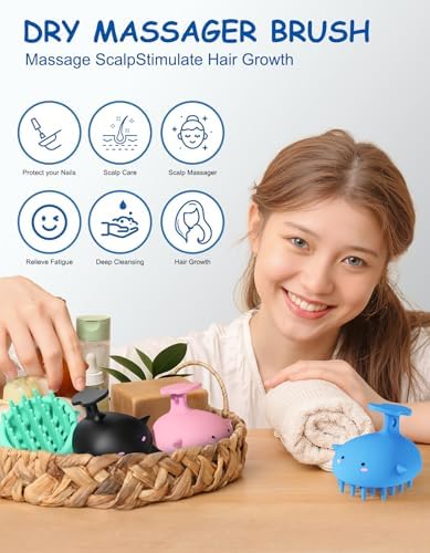 Shampoo Brush Scalp Massager, Silicone Hair Scrubber Wet & Dry, Blue - Image 4