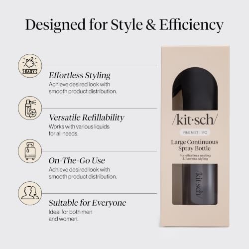 Kitsch Large Continuous Spray Bottle for Hair – Black,180ml - Image 3