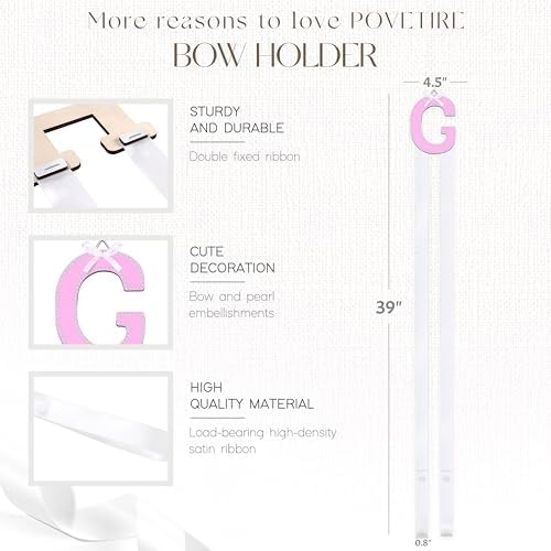 POVETIRE Letter Bow Holder Hair Bow Organizer, Ribbon Hair Clips Storage Hair Bows Hanging Baby Headband Holder Hair Accessories Organizer Display Decors Baby Nursery Toddler Girls Room-G - Image 2