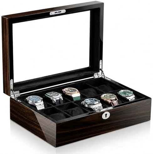 Wooden Watch Display Case 10 Slot Storage Box Organizer Lockable Collection by Unknown