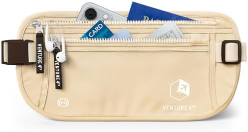 VENTURE 4TH Travel Money Belt, RFID Blocking Passport Holder - Beige by VENTURE4TH