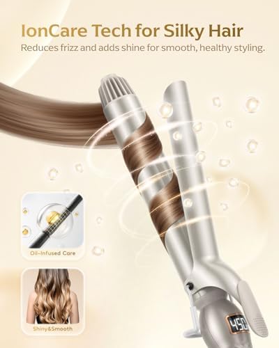 Ceramic 1.25 Inch Long Barrel Curling Iron, 1 1/4 Inch Curling Wand Creates Loose Curls, Dual Voltage Hair Curler for Medium & Long Hair, Gold - Image 5