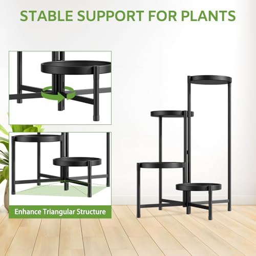 4 Tier Large Plant Stand Indoor Outdoor, 10 In Wide Tray, Black - Image 5