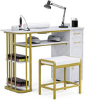 Manicure Table with Dust Collector, Nail Desk and Stool Set by Oakvera