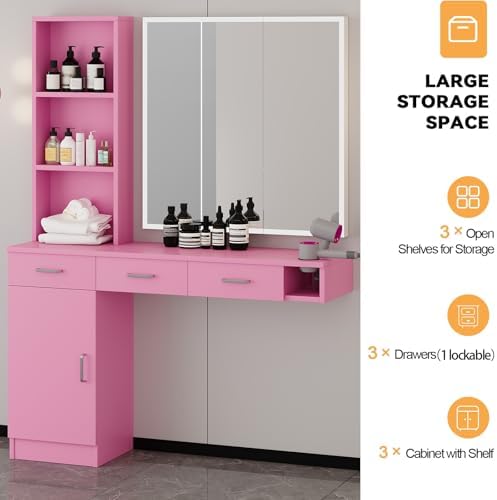 4ever2buy Pink Salon Stations for Hair Stylist, Wall Mount Barber Station - Image 6