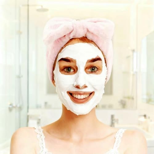 7 Pcs Spa Set, Facial Headband and Wristband Set, Skincare Accessories, College Style Girl Idea Gifts, Hair Accessories for Women and Girls (Pink) - Image 4