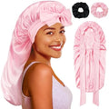 vidsel Long Bonnet with Tie, Satin Silk Sleep Bonnets for Women +Scrunchie by vidsel
