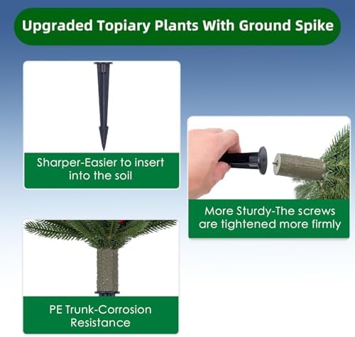 21.6" Artificial Cedar Topiary Ball Trees with Metal Ground Spike, Set of 2 - Image 4