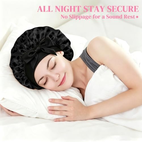 Satin Hair Bonnet Silk Bonnet for Sleeping Double Layer Elastic Tie Band Adjustable Reusable Hair Cap Cute Women Girls - Image 6