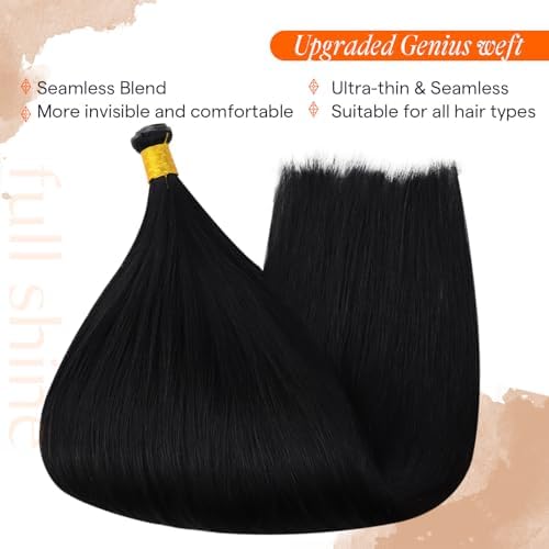 Full Shine Genius Weft Hair Extensions Human Hair Jet Black 20 Inch 80g - Image 5