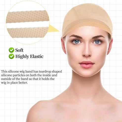 JJUNW 3-Piece Wig Grip Band Set - Adjustable Silicone Wig Headbands, Non-Slip Elastic Wig Grip, Sweat-Proof Hold (Skin Color) - Image 3
