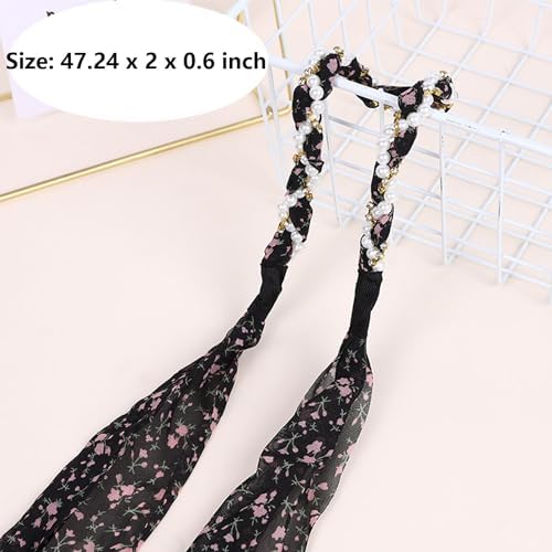 2Pcs+1 Retractable Pocket Headband, Vintage floral Hairband for a variety of hair accessories + Portable Adjustable Hair Hoop with Plastic Storage Bag for Washing Makeup Travel Outdoor-Black - Image 2