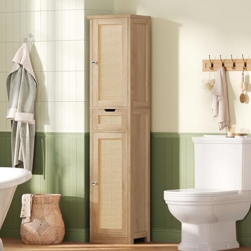 Iwell 66.9" Tall Bathroom Storage Cabinet with 2 Doors & 1 Drawer - Image 2