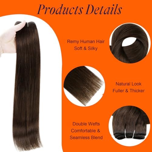 Full Shine Sew In Weft Human Hair Extensions Dark Brown 22 Inch 105g - Image 3