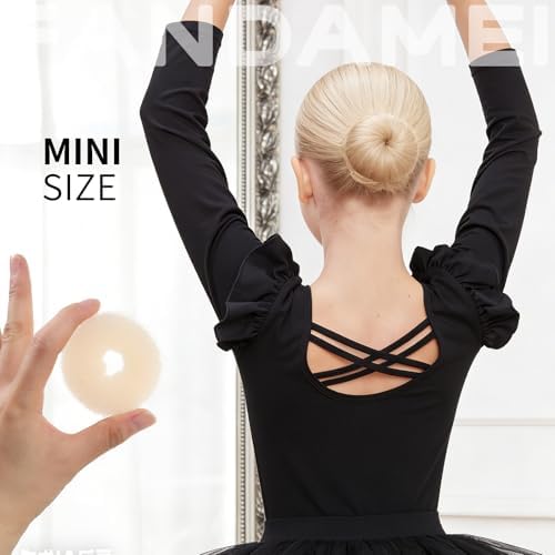 FANDAMEI 6 PCS Hair Bun Makers for Kids, 10 Invisible Bun Nets for Ballet Girls, 3PCS Extra Small 3PCS Small Donut Buns for Hair Kids, Bun Makers Hair Nets for Buns with 5 Elastics 20 Pins (Gold) - Image 3