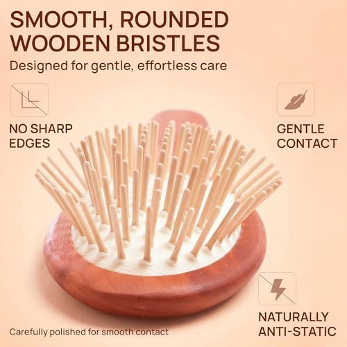 Wooden Hair Brush, Rounded Wood Bristles, Anti-Static, Made in Germany - Image 5
