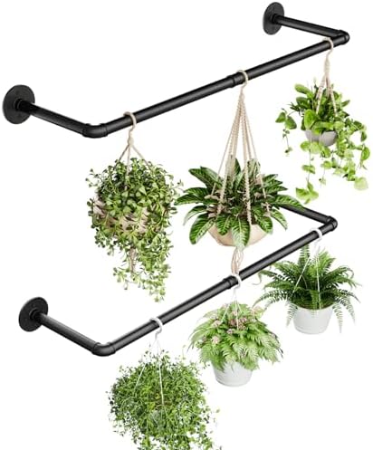 Galood 2Pc Hanging Planters for Indoor Plants Plant Hanger Indoor Hanging Plant Holder Black Metal Rod(Pot/Chain/Plant not Included by Bamworld
