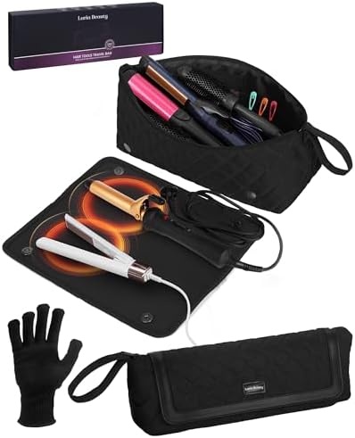 2-in-1 Hot Hair Tools Travel Bag, Removable Heat-Resistant Silicone Mat, Clear Pockets for Accessories, Protects Surfaces from Burns, Ideal for Curling & Flat Irons, Includes Heat-Resistant Glove by LARIABEAUTY