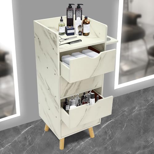 Salon Storage Cabinet with 2 Hair Dryer Holder, Barber Storage Cabinet Hair Stylist Station with 4 Drawers and Raised Table Legs for Beauty Spa Barber Shop (Marble Color) - Image 4