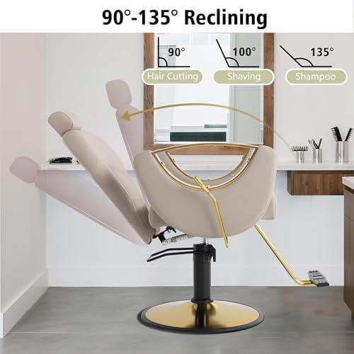 KIGOTY Salon Chair for Hair Stylist, 360° Swivel Reclining Barber Chair for Barbershop, Height Adjustable Hair Chairs, Hairdresser Braiding Styling Chairs, Beauty Spa Equipment (Grey) - Image 4