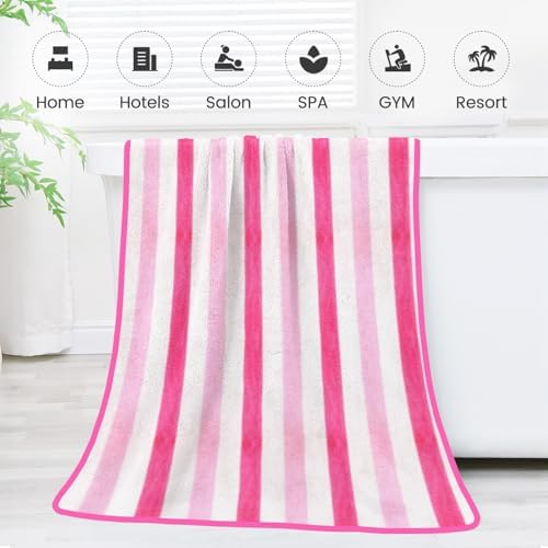 JML Microfiber Bath Towels Set of 4, 30" x 60", Cabana Stripe Pink - Image 7