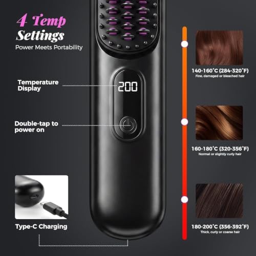 2026 Upgraded Go Brush - Pro for Short Hair - Cordless Straightening Brush with Fast Heat, 3 Temperature Settings, Ionic & Ceramic Care, 2500mAh USB-C Rechargeable for Frizz-Free Styling - Image 2