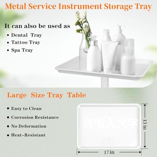 Salon Tray on Wheels, Salon Rolling Tray with Adjustable Height, White - Image 2